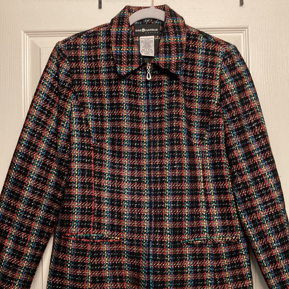 Sag Harbor multi color black Boucle Tweed Zip Up Lined Blazer Jacket